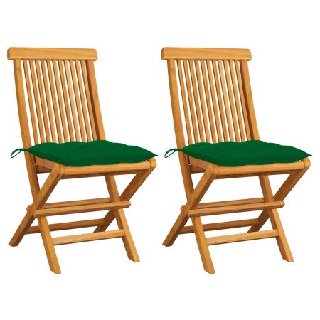 Garden chairs 2 pcs solid teak wood with green cushions by vidaXL, Garden chairs - Ref: Foro24-3062480, Price: 133,09 €, Disc...