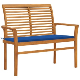 Solid teak wood garden bench with royal blue cushion 112 cm by vidaXL, garden benches - Ref: Foro24-3062659, Price: 143,08 €,...