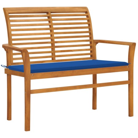 Solid teak wood garden bench with royal blue cushion 112 cm by vidaXL, garden benches - Ref: Foro24-3062659, Price: 143,18 €,...