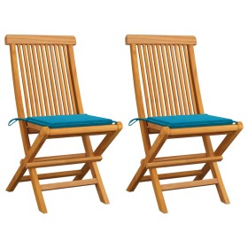 Garden chairs 2 units with blue teak wood cushions by vidaXL, Garden chairs - Ref: Foro24-3062464, Price: 121,99 €, Discount: %