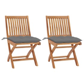 Garden chairs 2 pcs solid teak wood with gray cushions by vidaXL, Garden chairs - Ref: Foro24-3062449, Price: 189,66 €, Disco...