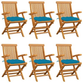 Garden chairs 6 pcs teak wood with light blue cushions by vidaXL, Garden chairs - Ref: Foro24-3062560, Price: 438,27 €, Disco...