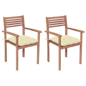 Garden chairs 2 pcs teak wood with cream white cushions by vidaXL, Garden chairs - Ref: Foro24-3062279, Price: 178,99 €, Disc...