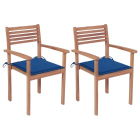 Garden chairs 2 units teak wood with royal blue cushions by vidaXL, Garden chairs - Ref: Foro24-3062272, Price: 181,04 €, Dis...