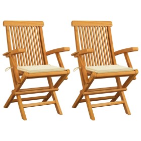 Garden chairs 2 pcs teak wood with cream cushions by vidaXL, Garden chairs - Ref: Foro24-3062489, Price: 161,64 €, Discount: %