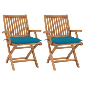 Garden chairs 2 pcs teak wood with light blue cushions by vidaXL, Garden chairs - Ref: Foro24-3062425, Price: 251,99 €, Disco...