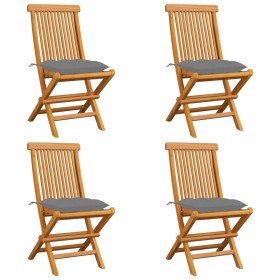 Garden chairs 4 units solid teak wood and gray cushions by vidaXL, Garden chairs - Ref: Foro24-3062584, Price: 242,99 €, Disc...