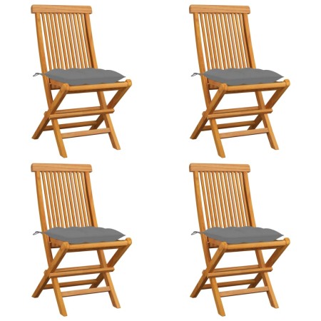 Garden chairs 4 units solid teak wood and gray cushions by vidaXL, Garden chairs - Ref: Foro24-3062584, Price: 242,99 €, Disc...