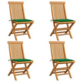 Garden chairs 4 units with green cushions teak wood by vidaXL, Garden chairs - Ref: Foro24-3062573, Price: 257,99 €, Discount: %