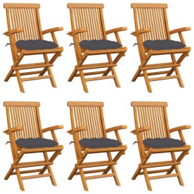 Garden chairs 6 units teak wood with anthracite gray cushions by vidaXL, Garden chairs - Ref: Foro24-3062556, Price: 455,49 €...