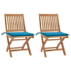 Garden chairs 2 units with blue teak wood cushions by vidaXL, Garden chairs - Ref: Foro24-3062437, Price: 163,99 €, Discount: %