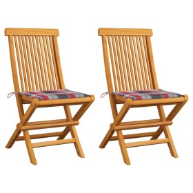 Garden chairs 2 pcs teak wood with red checkered cushions by vidaXL, Garden chairs - Ref: Foro24-3062473, Price: 118,99 €, Di...