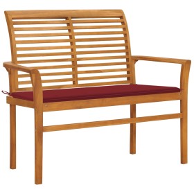 Solid teak wood garden bench with red cushion 112 cm by vidaXL, garden benches - Ref: Foro24-3062658, Price: 148,99 €, Discou...