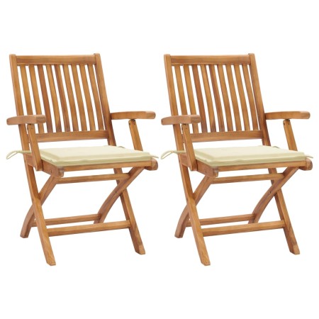 Garden chairs, 2 units, with cream cushions, teak wood. by vidaXL, Garden chairs - Ref: Foro24-3062408, Price: 253,99 €, Disc...