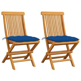 Garden chairs 2 pcs solid teak wood with blue cushions by vidaXL, Garden chairs - Ref: Foro24-3062485, Price: 125,99 €, Disco...