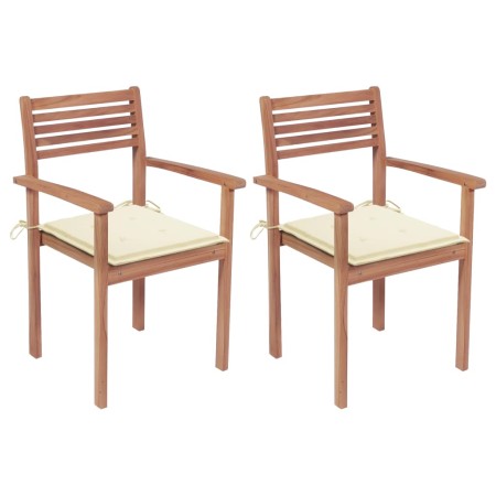 Garden chairs 2 pcs solid teak wood with cream cushions by vidaXL, Garden chairs - Ref: Foro24-3062264, Price: 177,99 €, Disc...