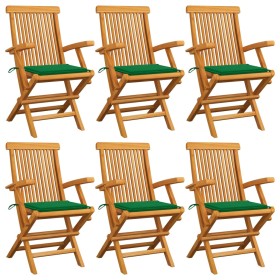 Garden chairs 6 units solid teak wood with green cushions by vidaXL, Garden chairs - Ref: Foro24-3062546, Price: 402,99 €, Di...