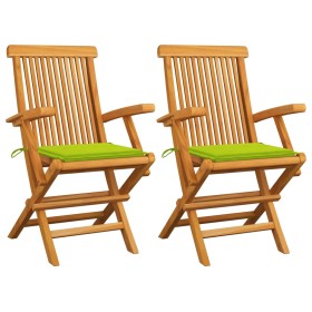 Garden chairs 2 pcs teak wood with bright green cushions by vidaXL, Garden chairs - Ref: Foro24-3062498, Price: 159,99 €, Dis...