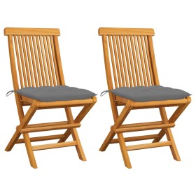 Garden chairs 2 units solid teak wood with gray cushions by vidaXL, Garden chairs - Ref: Foro24-3062476, Price: 119,99 €, Dis...