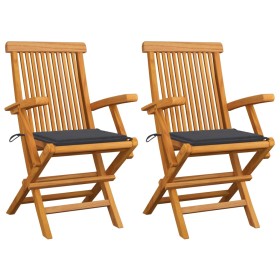 Garden chairs 2 pcs teak wood with anthracite gray cushions by vidaXL, Garden chairs - Ref: Foro24-3062487, Price: 161,99 €, ...