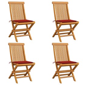 Garden chairs 4 units with red teak wood cushions by vidaXL, Garden chairs - Ref: Foro24-3062574, Price: 263,99 €, Discount: %