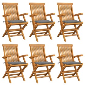 Garden chairs 6 pcs solid teak wood with gray cushions by vidaXL, Garden chairs - Ref: Foro24-3062542, Price: 438,33 €, Disco...