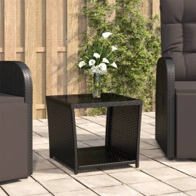 Schwarzer Couchtisch aus synthetischem Rattan und Oberfläche aus gehärtetem Glas von vidaXL, Gartentische - Ref: Foro24-31956...