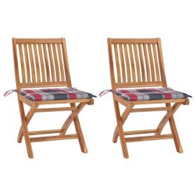 Garden chairs 2 pcs teak wood with red checkered cushions by vidaXL, Garden chairs - Ref: Foro24-3062446, Price: 173,31 €, Di...