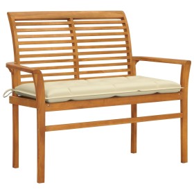 Solid teak wood garden bench with white cushion 112 cm by vidaXL, garden benches - Ref: Foro24-3062666, Price: 145,24 €, Disc...