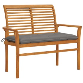 Solid teak wood garden bench with gray cushion 112 cm by vidaXL, garden benches - Ref: Foro24-3062665, Price: 143,99 €, Disco...