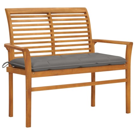 Solid teak wood garden bench with gray cushion 112 cm by vidaXL, garden benches - Ref: Foro24-3062665, Price: 143,13 €, Disco...