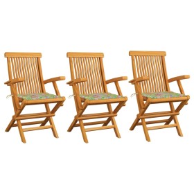 Garden chairs 3 pcs teak wood with leaf print cushions by vidaXL, Garden chairs - Ref: Foro24-3062526, Price: 202,35 €, Disco...