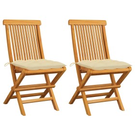 Garden chairs 2 pcs teak wood with cream white cushions by vidaXL, Garden chairs - Ref: Foro24-3062477, Price: 133,09 €, Disc...