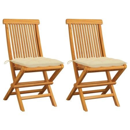 Garden chairs 2 pcs teak wood with cream white cushions by vidaXL, Garden chairs - Ref: Foro24-3062477, Price: 125,99 €, Disc...