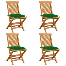 Garden chairs 4 pcs solid teak wood with green cushions by vidaXL, Garden chairs - Ref: Foro24-3062588, Price: 255,78 €, Disc...