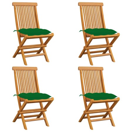 Garden chairs 4 pcs solid teak wood with green cushions by vidaXL, Garden chairs - Ref: Foro24-3062588, Price: 243,00 €, Disc...