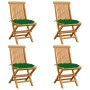 Garden chairs 4 pcs solid teak wood with green cushions by vidaXL, Garden chairs - Ref: Foro24-3062588, Price: 243,00 €, Disc...