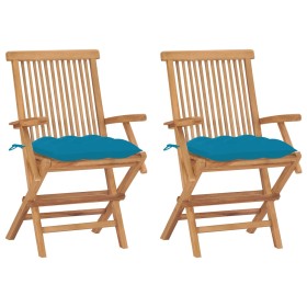 Garden chairs 2 units teak wood with light blue cushions by vidaXL, Garden chairs - Ref: Foro24-3062506, Price: 176,38 €, Dis...