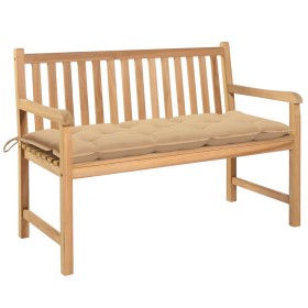 Solid teak wood garden bench with beige cushion 120 cm by vidaXL, garden benches - Ref: Foro24-3062694, Price: 255,23 €, Disc...