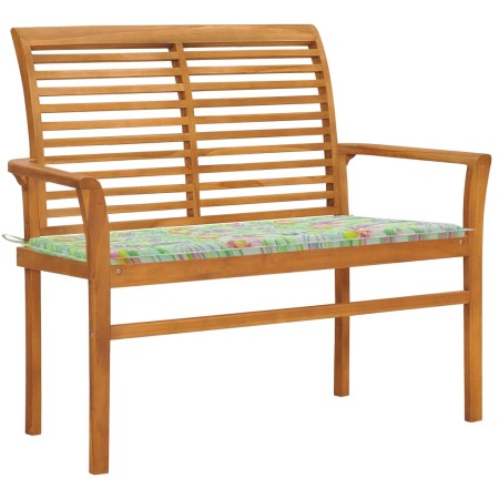 Teak wood garden bench with leaf patterned cushion 112 cm by vidaXL, garden benches - Ref: Foro24-3062661, Price: 141,99 €, D...