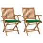 Garden chairs 2 units with green teak wood cushions by vidaXL, Garden chairs - Ref: Foro24-3062411, Price: 250,46 €, Discount: %