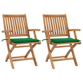 Garden chairs 2 units with green teak wood cushions by vidaXL, Garden chairs - Ref: Foro24-3062411, Price: 250,46 €, Discount: %