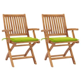 Garden chairs 2 units with bright green cushions teak wood by vidaXL, Garden chairs - Ref: Foro24-3062417, Price: 248,99 €, D...