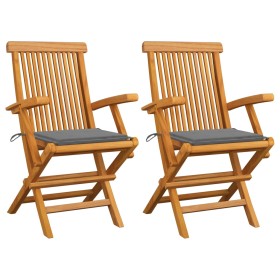 Garden chairs 2 units solid teak wood with gray cushions by vidaXL, Garden chairs - Ref: Foro24-3062488, Price: 161,93 €, Dis...