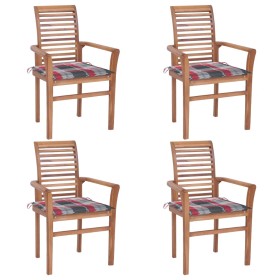 Dining chairs 4 pcs teak wood and red checkered cushions by vidaXL, Garden chairs - Ref: Foro24-3062635, Price: 321,99 €, Dis...