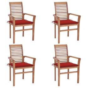 Dining chairs 4 units solid teak wood with red cushions by vidaXL, Garden chairs - Ref: Foro24-3062628, Price: 397,99 €, Disc...