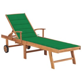 Deck chair with green cushion made of solid teak wood by vidaXL, Loungers - Ref: Foro24-3063011, Price: 299,64 €, Discount: %