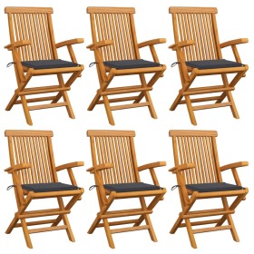 Garden chairs 6 units teak wood with anthracite gray cushions by vidaXL, Garden chairs - Ref: Foro24-3062541, Price: 449,60 €...