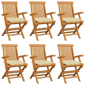 Garden chairs 6 units teak wood with white cream cushions by vidaXL, Garden chairs - Ref: Foro24-3062558, Price: 447,25 €, Di...