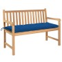 Solid teak wood garden bench with blue cushion 120 cm by vidaXL, garden benches - Ref: Foro24-3062701, Price: 258,53 €, Disco...